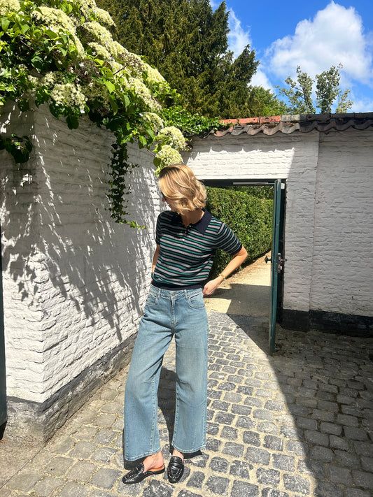 Striped short -sleeved polo shirt